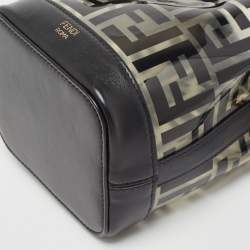 Pre Owned Fendi Black Zucca PVC and Leather Mini Mon Tresor Drawstring Bucket Bag