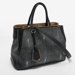 Pre Owned Fendi Black/Grey Stingray and Leather Large 2Jours Tote