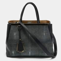 Pre Owned Fendi Black/Grey Stingray and Leather Large 2Jours Tote