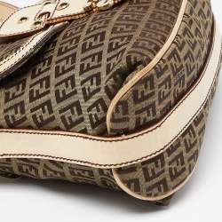 Fendi Beige Zucchino Fabric and Leather Logo Flap Bag