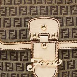 Fendi Beige Zucchino Fabric and Leather Logo Flap Bag