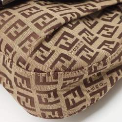 مملوكة م سبقًا Fendi Ebene/Tobacco Zucchino Canvas and Leather Baguette Hobo