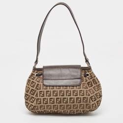مملوكة مسبقًا Fendi Ebene/Tobacco Zucchino Canvas and Leather Baguette Hobo