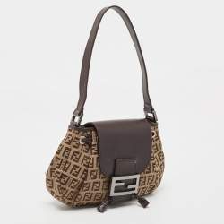 مملوكة مسبقًا Fendi Ebene/Tobacco Zucchino Canvas and Leather Baguette Hobo