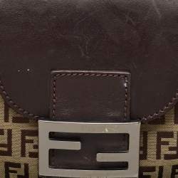 مملوكة مسبقًا Fendi Ebene/Tobacco Zucchino Canvas and Leather Baguette Hobo