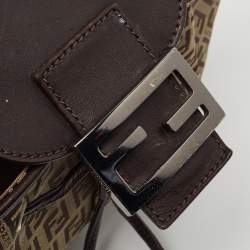 مملوكة مسبقًا Fendi Ebene/Tobacco Zucchino Canvas and Leather Baguette Hobo