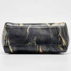 Pre Owned Fendi Multicolor Marble Print Leather Mini Peekaboo Top Handle Bag
