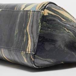 Pre Owned Fendi Multicolor Marble Print Leather Mini Peekaboo Top Handle Bag