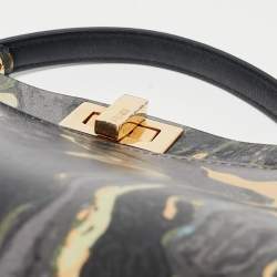 Pre Owned Fendi Multicolor Marble Print Leather Mini Peekaboo Top Handle Bag