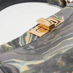 Pre Owned Fendi Multicolor Marble Print Leather Mini Peekaboo Top Handle Bag