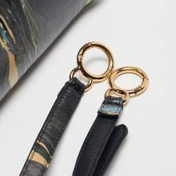 Pre Owned Fendi Multicolor Marble Print Leather Mini Peekaboo Top Handle Bag