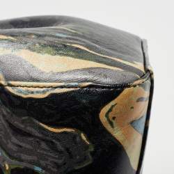 Pre Owned Fendi Multicolor Marble Print Leather Mini Peekaboo Top Handle Bag