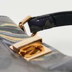 Pre Owned Fendi Multicolor Marble Print Leather Mini Peekaboo Top Handle Bag