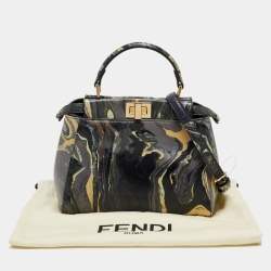 Pre Owned Fendi Multicolor Marble Print Leather Mini Peekaboo Top Handle Bag