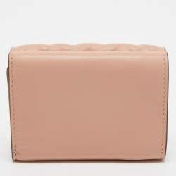 Pre Owned Fendi Pink FF Diagonal Embossed Leather Micro Baguette Trifold Wallet