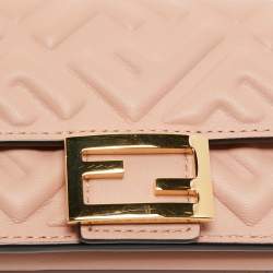 Pre Owned Fendi Pink FF Diagonal Embossed Leather Micro Baguette Trifold Wallet
