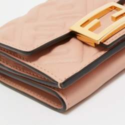 Pre Owned Fendi Pink FF Diagonal Embossed Leather Micro Baguette Trifold Wallet