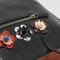 Pre Owned Fendi Black/Pink Leather Medium Flowerland Roll Tote