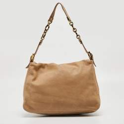 Pre Owned Fendi Beige Shimmer Nubuck Leather Mama Forever Shoulder Bag