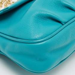 Pre Owned Fendi Blue Leather Fendista Chain Clutch 