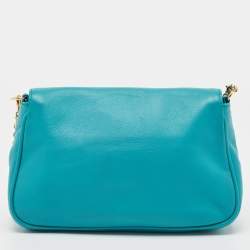 Pre Owned Fendi Blue Leather Fendista Chain Clutch 