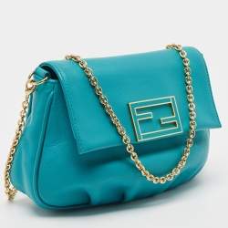 Pre Owned Fendi Blue Leather Fendista Chain Clutch 