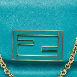 Pre Owned Fendi Blue Leather Fendista Chain Clutch 