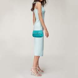 Pre Owned Fendi Blue Leather Fendista Chain Clutch 