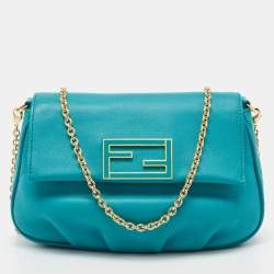 Pre Owned Fendi Blue Leather Fendista Chain Clutch 