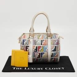 Pre Owned Fendi Multicolor Zucchino Coated Canvas and Leather Small Forever Bauletto Bag