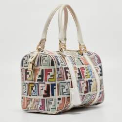 Pre Owned Fendi Multicolor Zucchino Coated Canvas and Leather Small Forever Bauletto Bag
