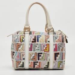 Pre Owned Fendi Multicolor Zucchino Coated Canvas and Leather Small Forever Bauletto Bag