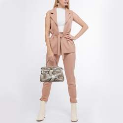 Pre Owned Fendi Beige/Black Python Mini Peekaboo Top Handle Bag