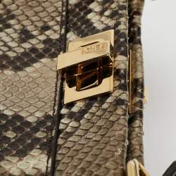 Pre Owned Fendi Beige/Black Python Mini Peekaboo Top Handle Bag