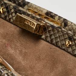 Pre Owned Fendi Beige/Black Python Mini Peekaboo Top Handle Bag