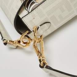 Fendi White FF Glazed Coated Canvas and Leather Inlay Baguette Shoulder Bag