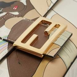 Fendi White FF Glazed Coated Canvas and Leather Inlay Baguette Shoulder Bag