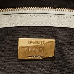 Fendi White FF Glazed Coated Canvas and Leather Inlay Baguette Shoulder Bag