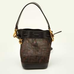 Pre Owned Fendi Tobacco Zucca  Mesh and Leather Mini Mon Tresor Bucket Bag