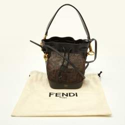 Pre Owned Fendi Tobacco Zucca  Mesh and Leather Mini Mon Tresor Bucket Bag