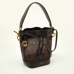 Pre Owned Fendi Tobacco Zucca  Mesh and Leather Mini Mon Tresor Bucket Bag