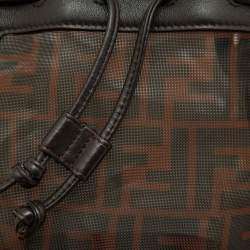 Pre Owned Fendi Tobacco Zucca  Mesh and Leather Mini Mon Tresor Bucket Bag