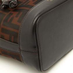 Pre Owned Fendi Tobacco Zucca  Mesh and Leather Mini Mon Tresor Bucket Bag