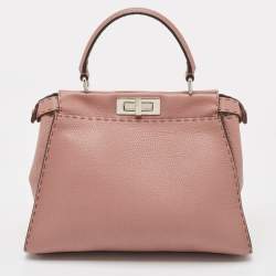 Pre Owned Fendi Old Rose Leather Medium Peekaboo Top Handle Bag