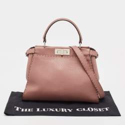 Pre Owned Fendi Old Rose Leather Medium Peekaboo Top Handle Bag