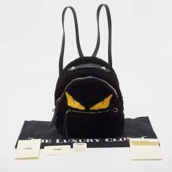 Fendi Black Shearling and Leather Monster Backpack