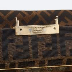 Fendi Tobacco Zucca Canvas and Leather Maxi Baguette Flap Shoulder Bag