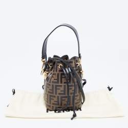 Pre Owned Fendi Black/Brown Zucca Embossed Leather Mini Mon Tresor Bucket Bag