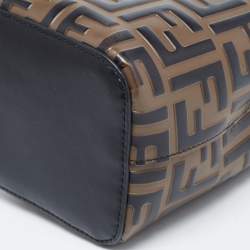 Pre Owned Fendi Black/Brown Zucca Embossed Leather Mini Mon Tresor Bucket Bag