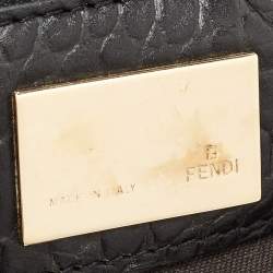 Pre Owned Fendi Black/Beige Pequin Striped Velvet and Croc Embossed Leather Magic Top Handle Bag